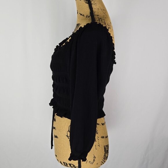 Rue21 Black Ruched Long Sleeve Top Womens Sz L Boho Peasant Cottagecore Romantic - Picture 3 of 14